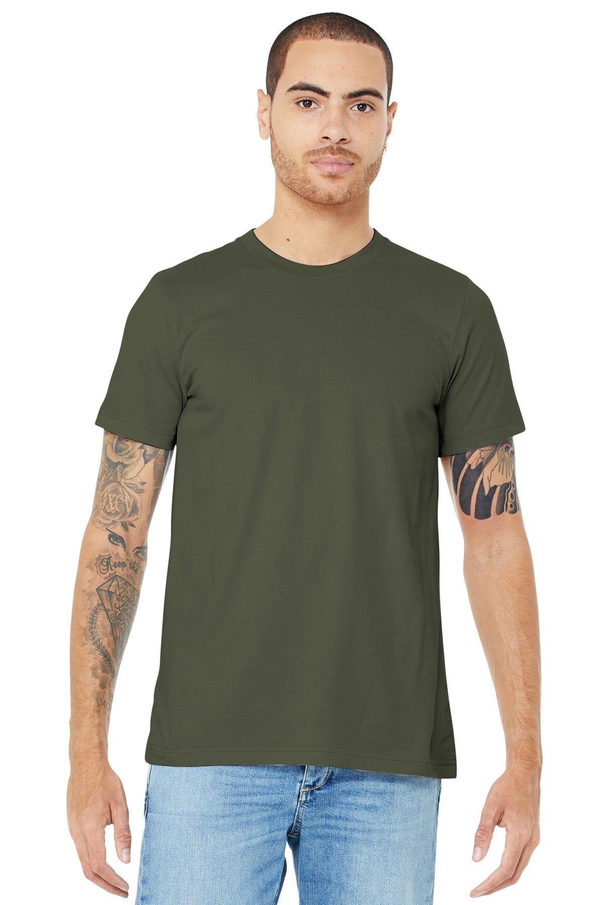 Retail fit Tear-away label Side seamed Shoulder taping Solid - Army