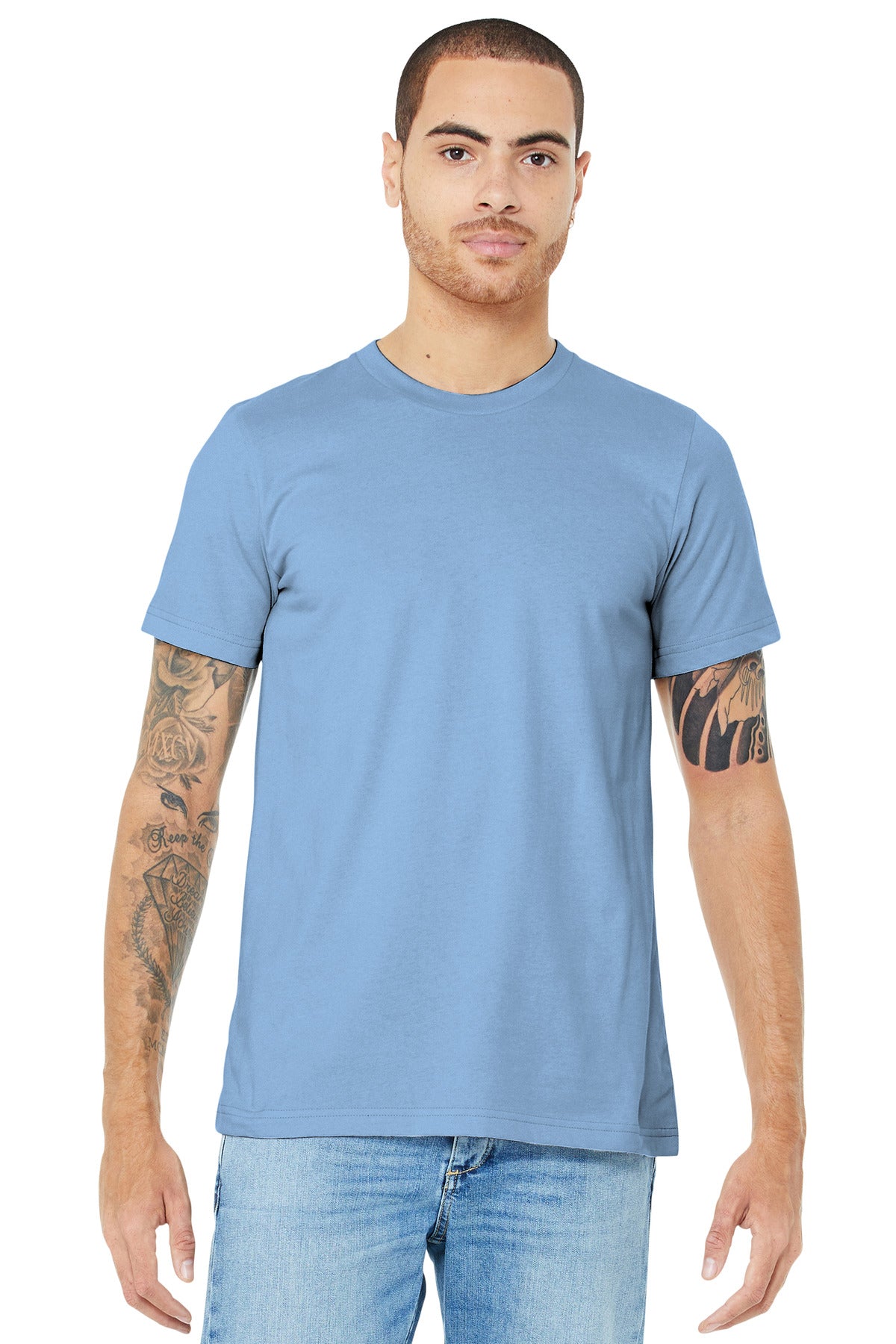 Retail fit Tear-away label Side seamed Shoulder taping Solid - Baby Blue