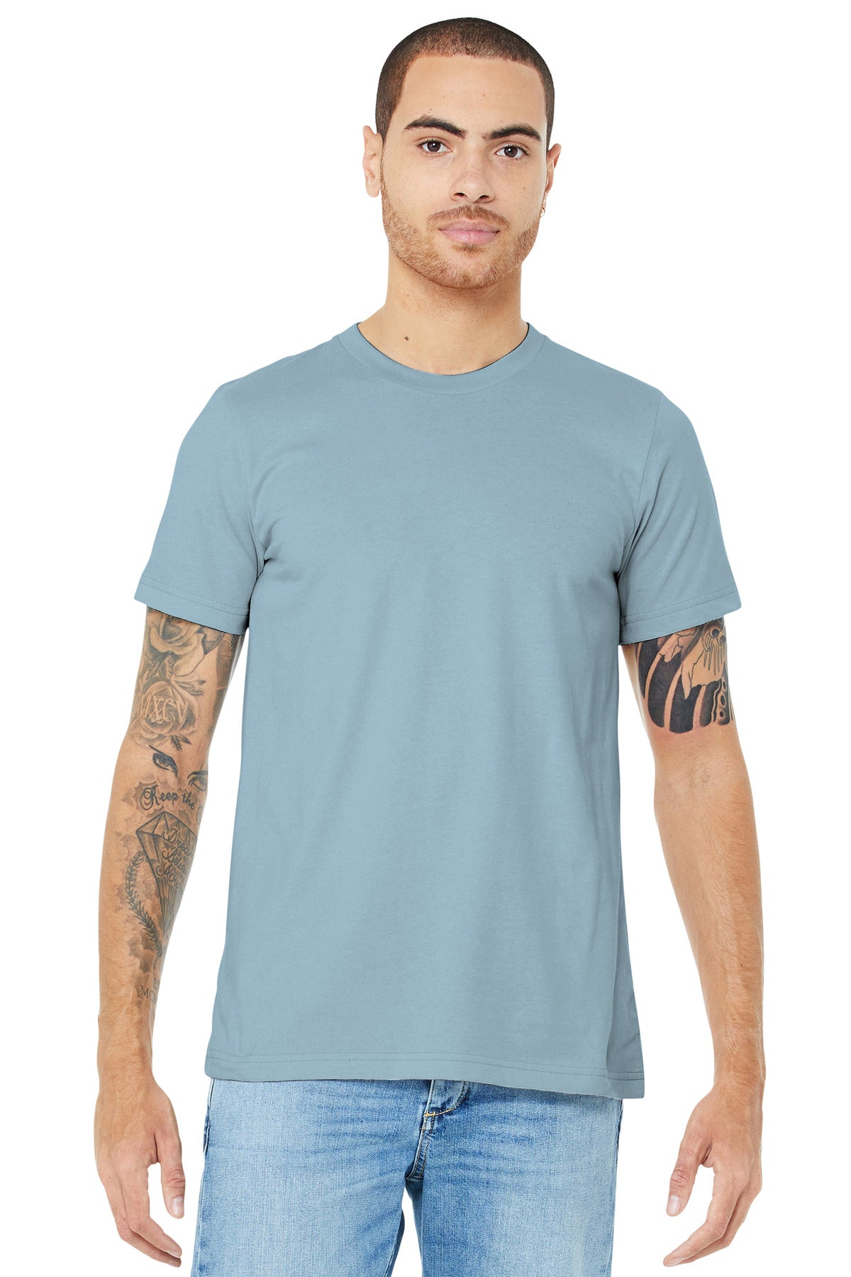 Retail fit Tear-away label Side seamed Shoulder taping Solid - Light Blue