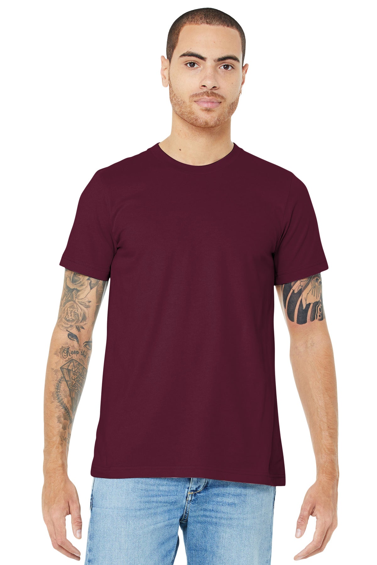 Retail fit Tear-away label Side seamed Shoulder taping Solid - Maroon