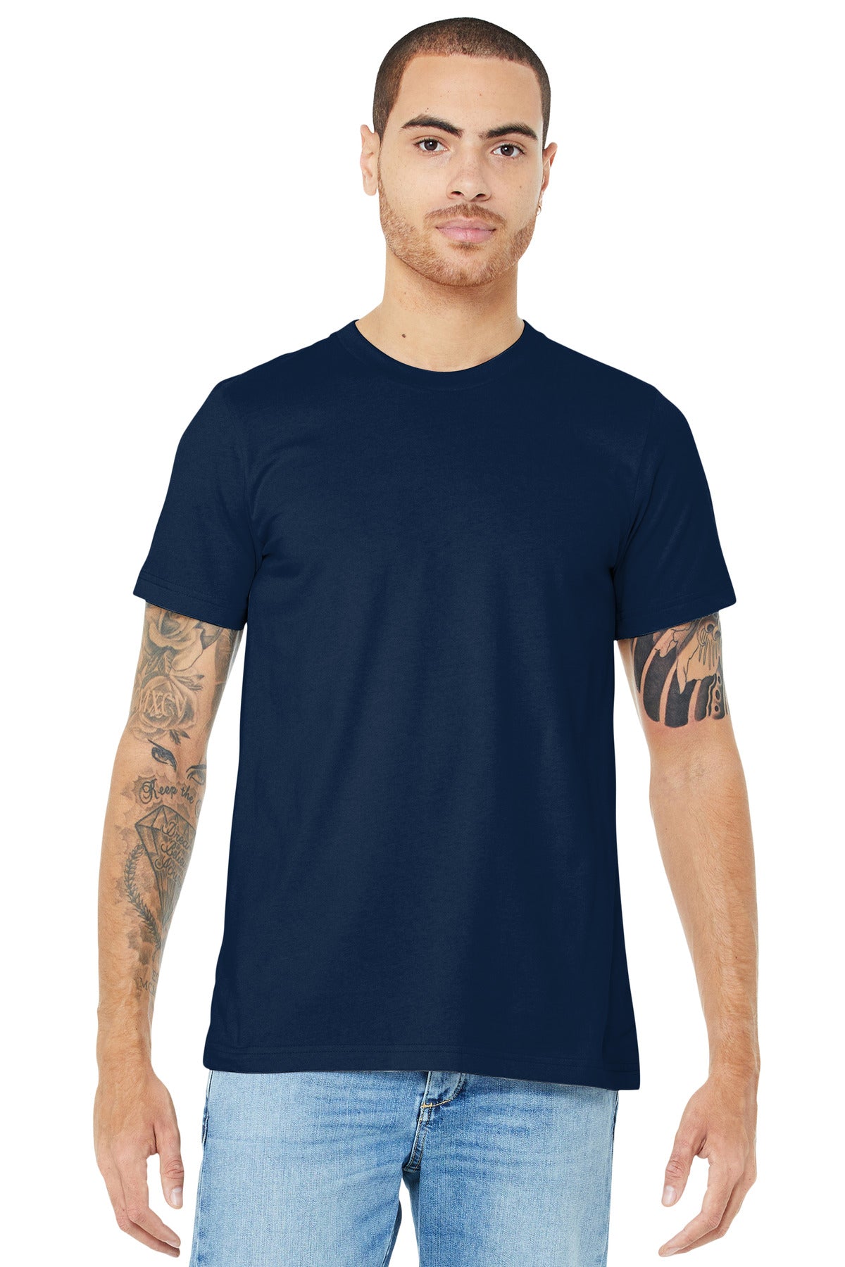 Retail fit Tear-away label Side seamed Shoulder taping Solid - Navy