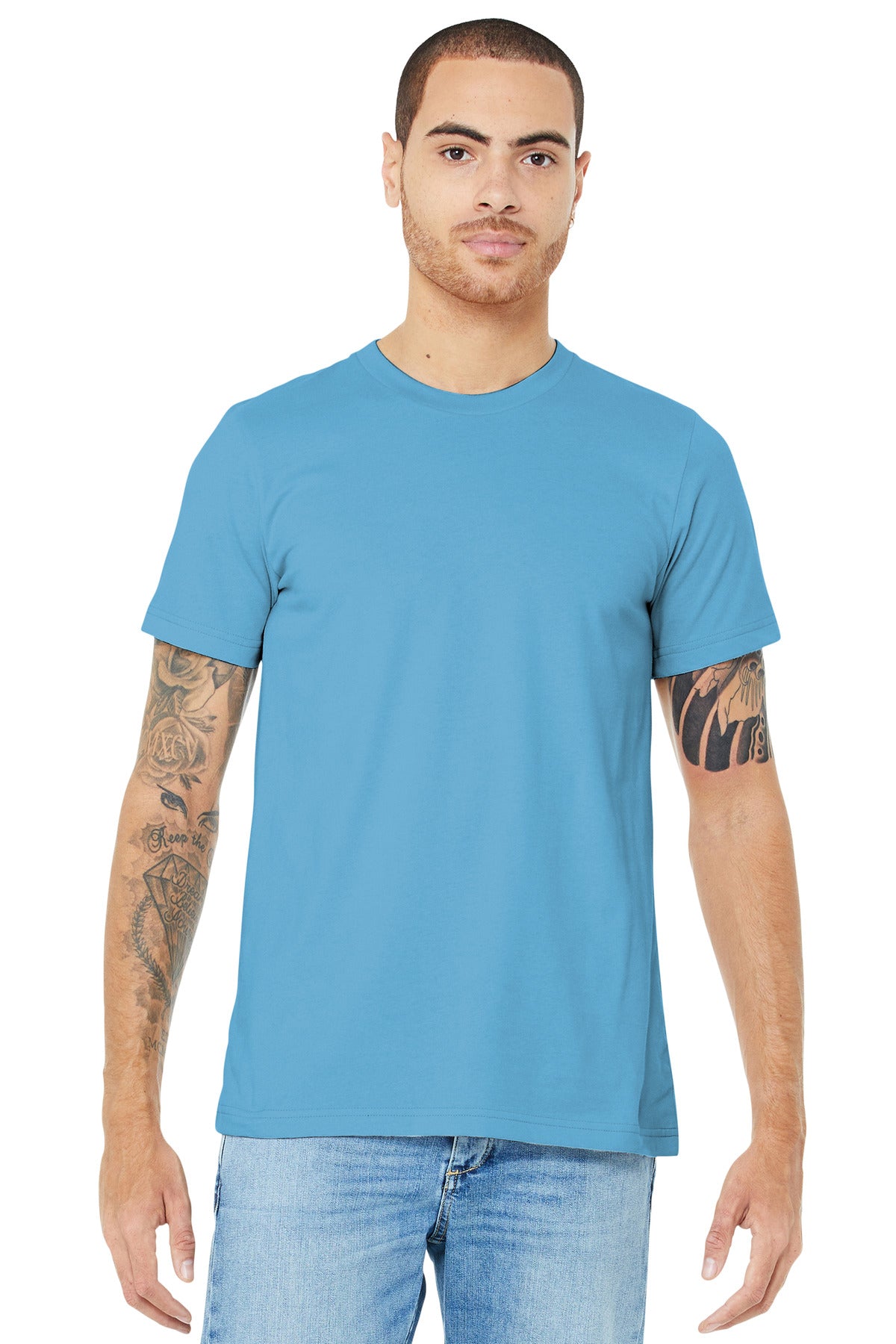 Retail fit Tear-away label Side seamed Shoulder taping Solid - Ocean Blue