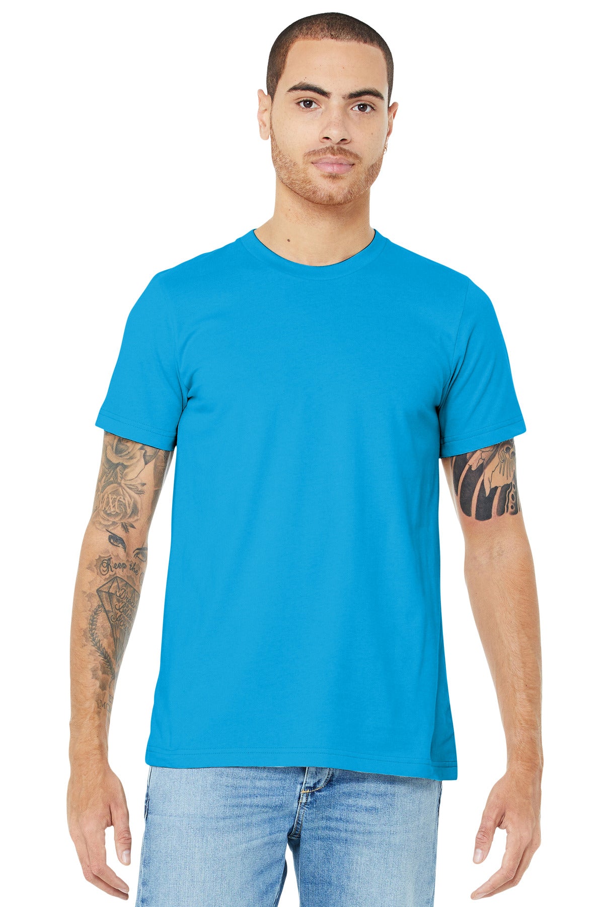 Retail fit Tear-away label Side seamed Shoulder taping Solid - Turquoise