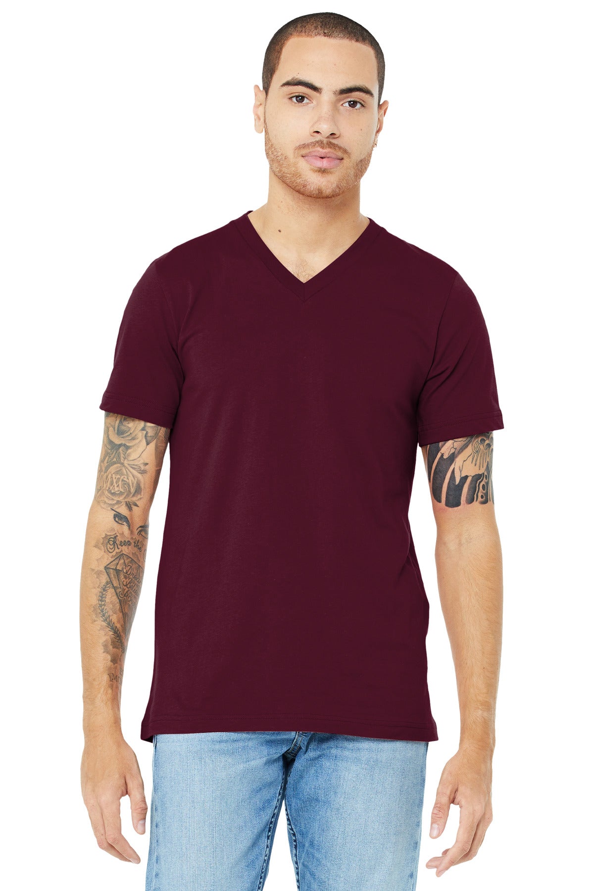 Retail fit Tear-away label Side seamed Shoulder taping Solid - Maroon