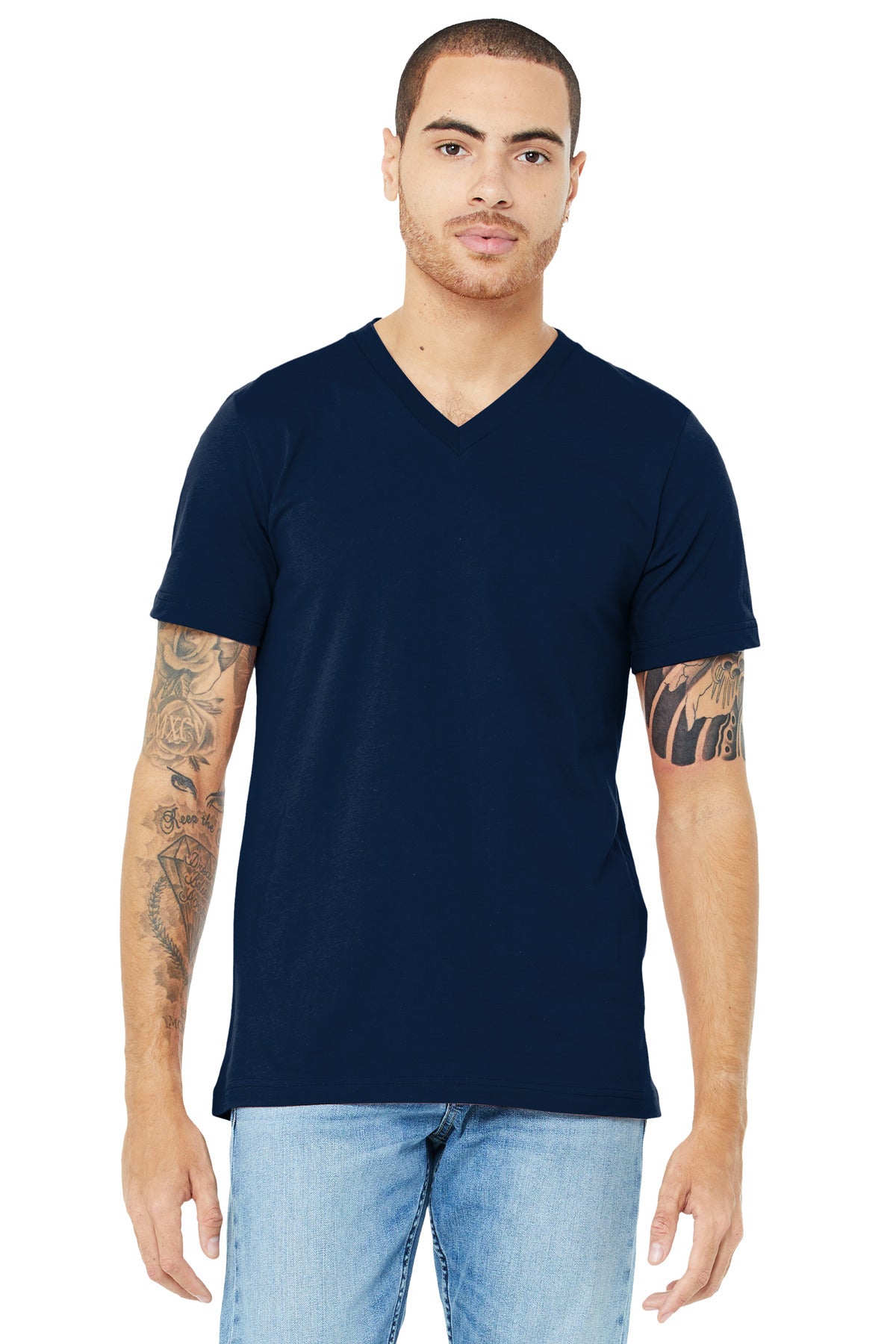 Retail fit Tear-away label Side seamed Shoulder taping Solid - Navy