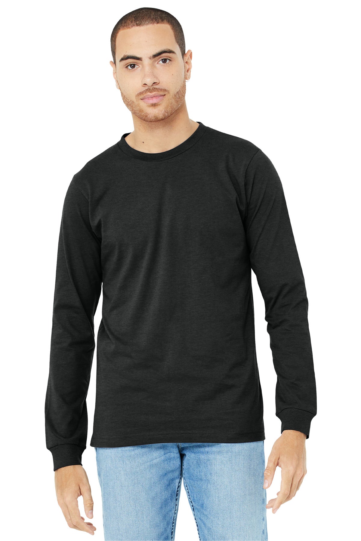 Retail fit Tear-away label Side seamed Ribbed cuffs Heather  - Black Heather