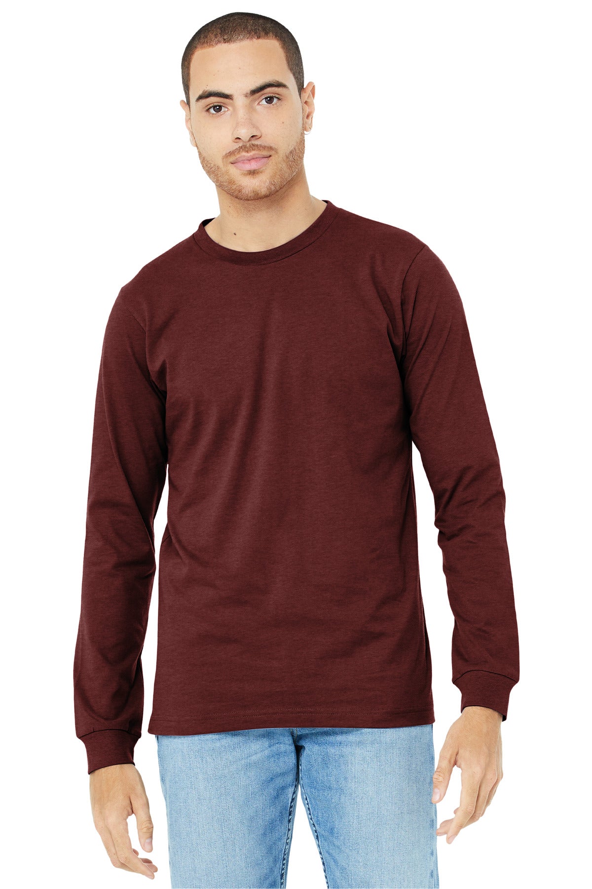 Retail fit Tear-away label Side seamed Ribbed cuffs Heather  - Heather Cardinal
