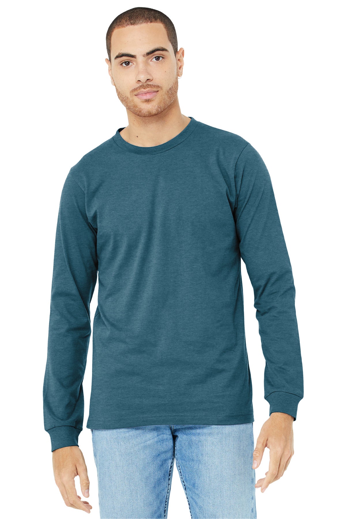 Retail fit Tear-away label Side seamed Ribbed cuffs Heather  - Heather Deep Teal