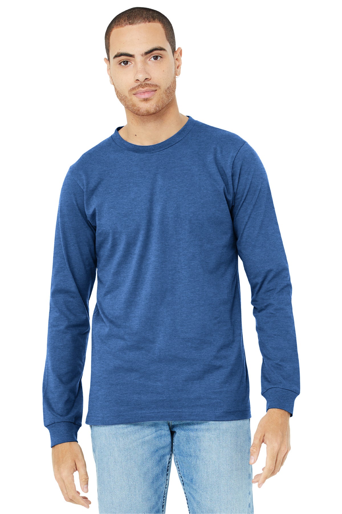 Retail fit Tear-away label Side seamed Ribbed cuffs Heather  - Heather True Royal