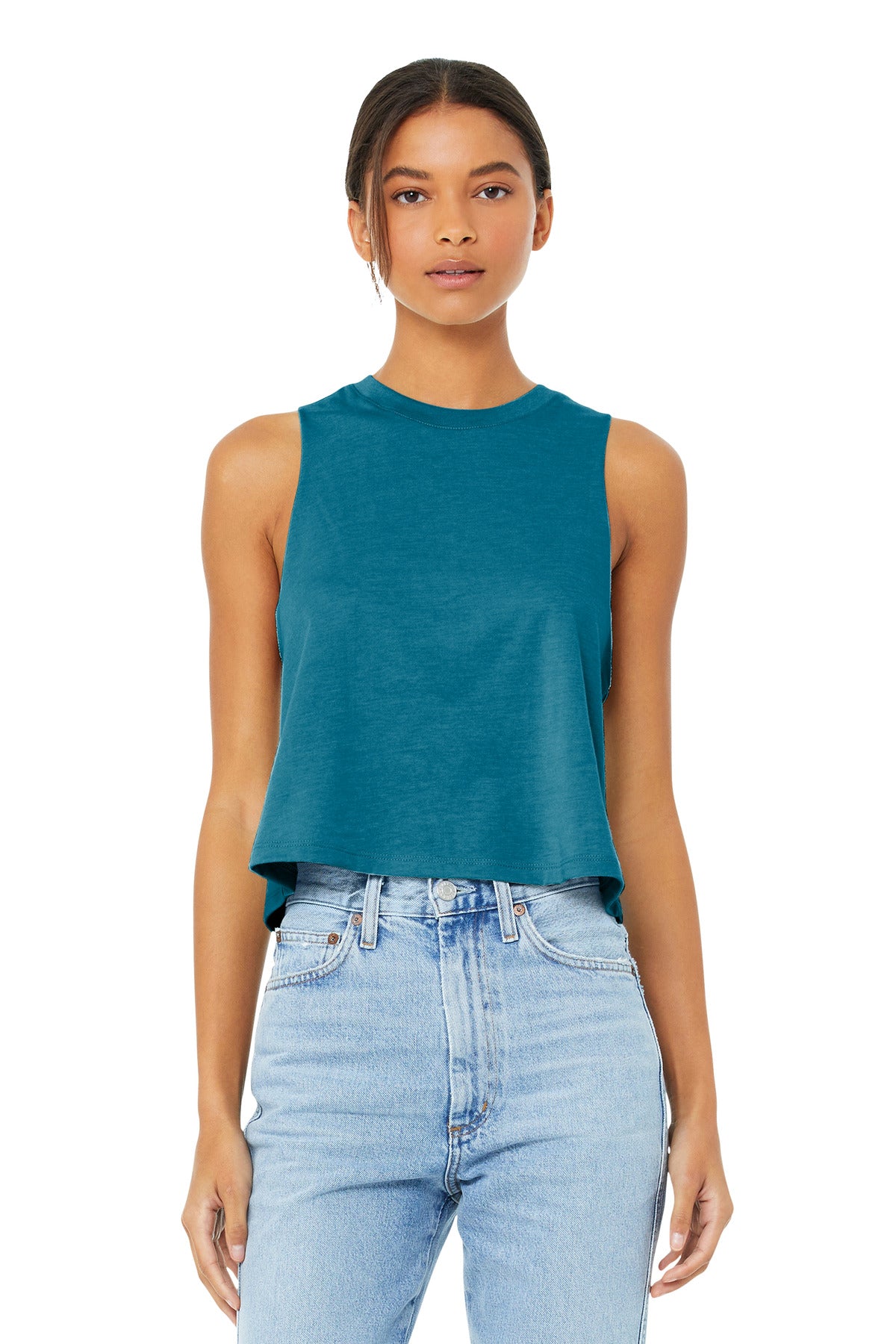 Relaxed fit Tear-away label Side seamed Raw edge armholes 3. - Heather Deep Teal