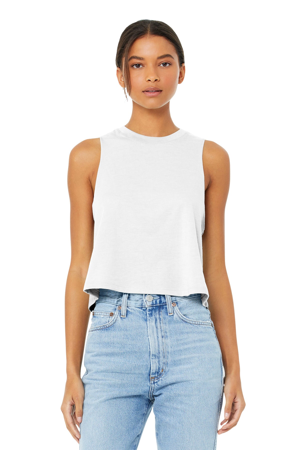 Relaxed fit Tear-away label Side seamed Raw edge armholes 3. - Solid White Blend