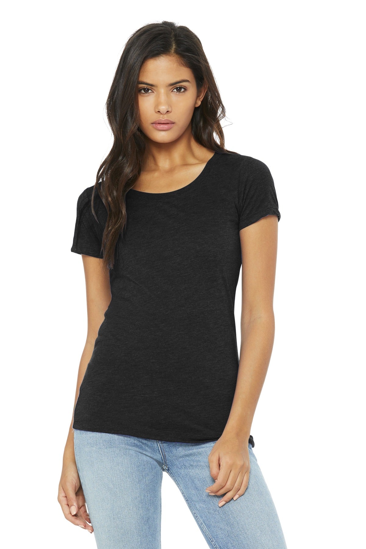 Slim fit Tear-away label Side seamed Triblend Colors: 3.8-ou - Black Heather Triblend