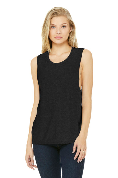 Relaxed drapey fit Tear-away label Side seamed Low-cut armho - Black Heather