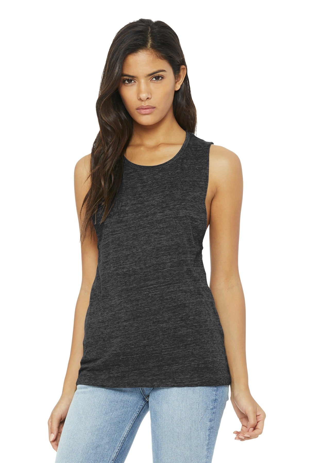 Relaxed drapey fit Tear-away label Side seamed Low-cut armho - Charcoal Black Slub