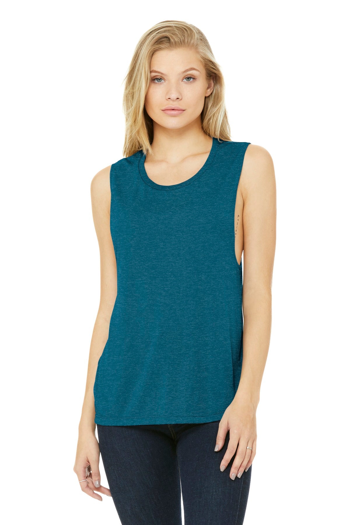 Relaxed drapey fit Tear-away label Side seamed Low-cut armho - Heather Deep Teal