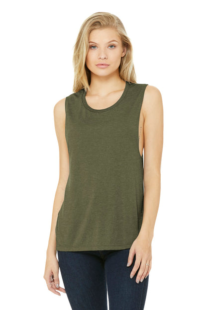 Relaxed drapey fit Tear-away label Side seamed Low-cut armho - Heather Olive