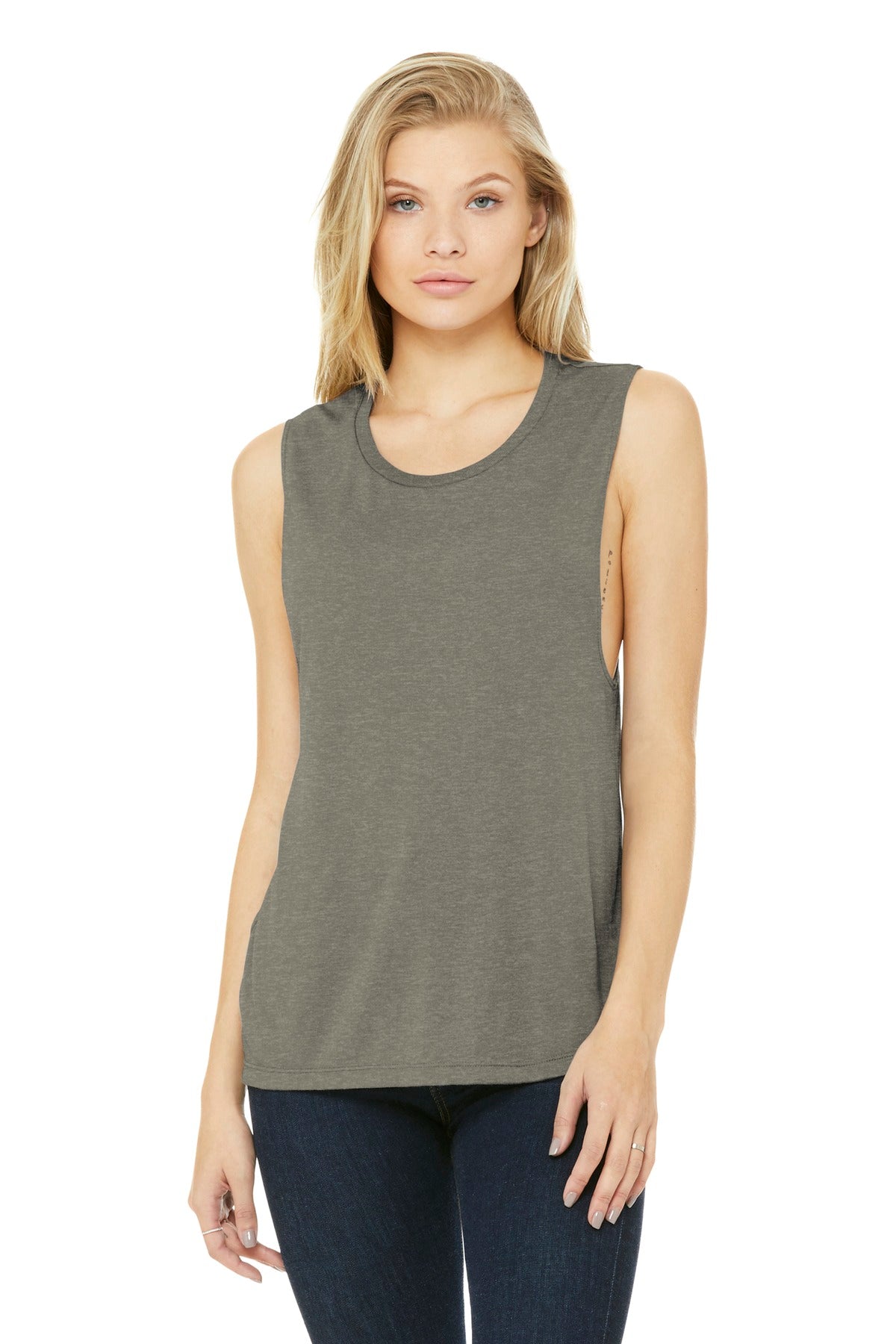 Relaxed drapey fit Tear-away label Side seamed Low-cut armho - Heather Stone