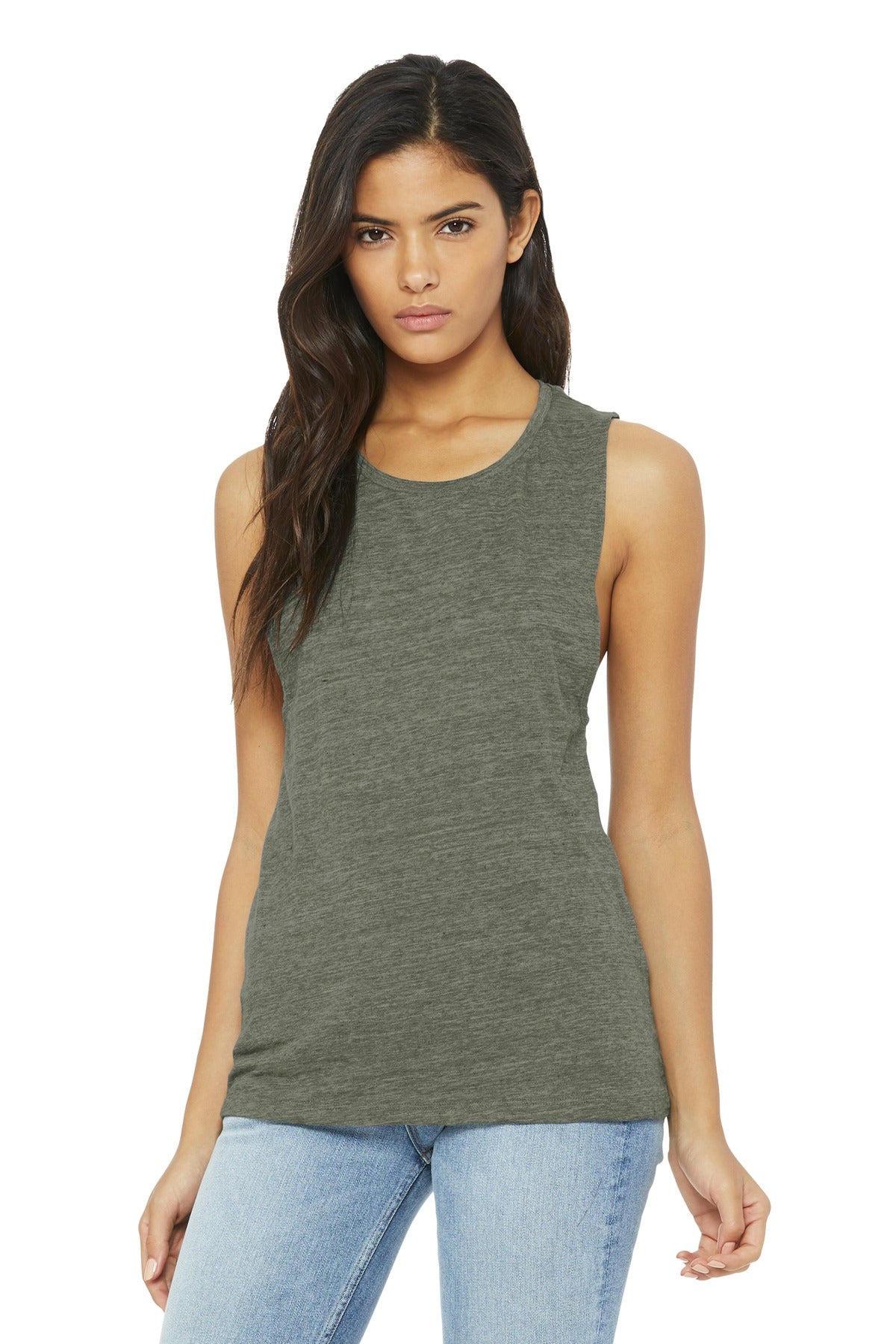 Relaxed drapey fit Tear-away label Side seamed Low-cut armho - Olive Slub