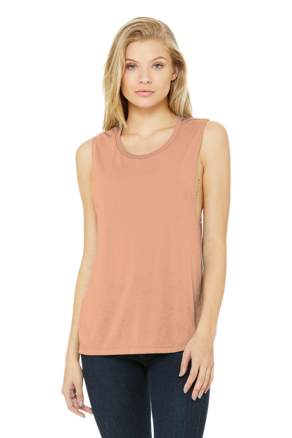Relaxed drapey fit Tear-away label Side seamed Low-cut armho - Peach