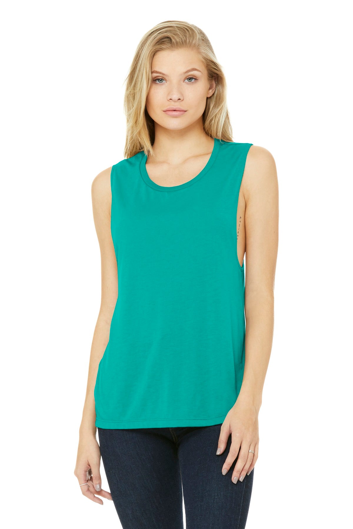Relaxed drapey fit Tear-away label Side seamed Low-cut armho - Teal