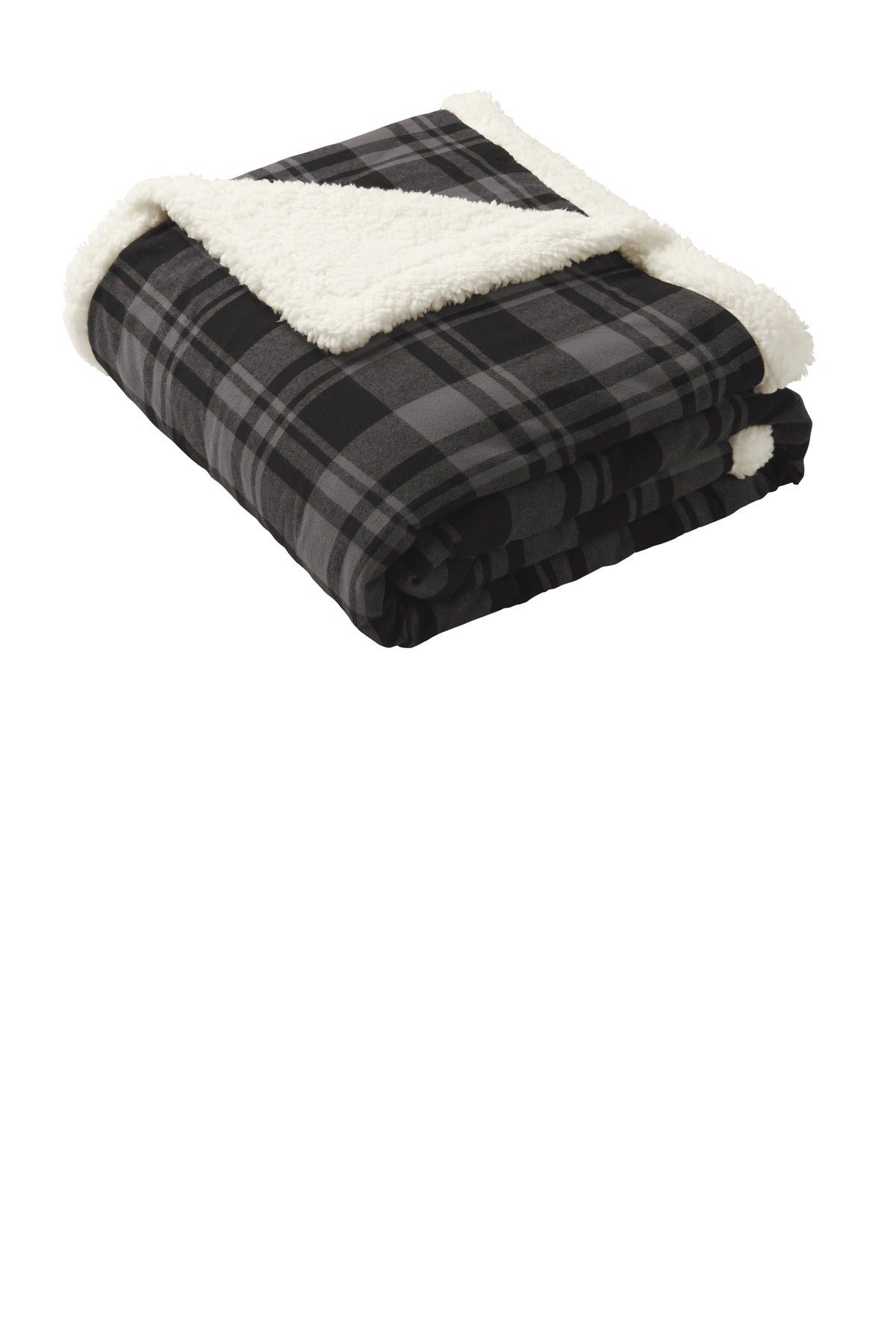 Classic soft flannel on the front with cozy sherpa fleece on - Black Uneven Plaid