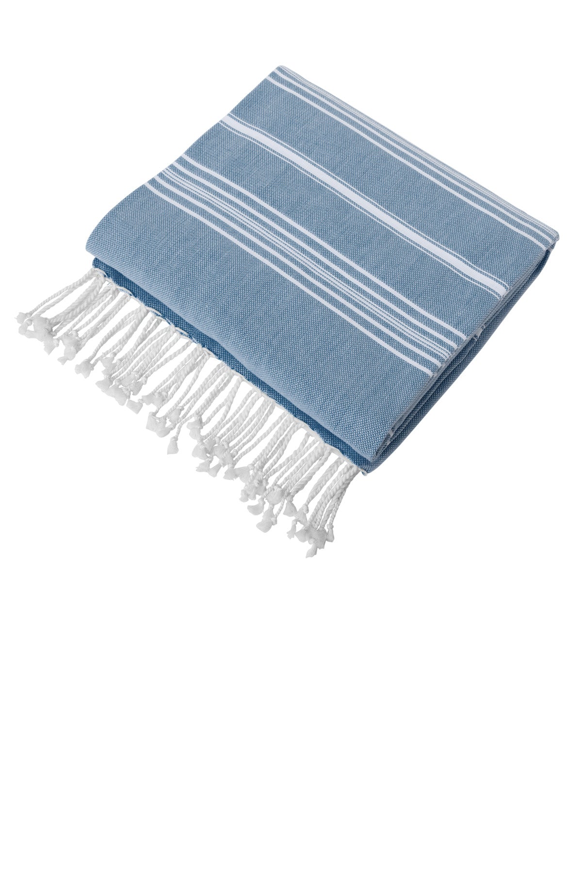 100% cottonYarn-dyed stripe patternWhite tasseled endsDimens - Aegean Blue/ White
