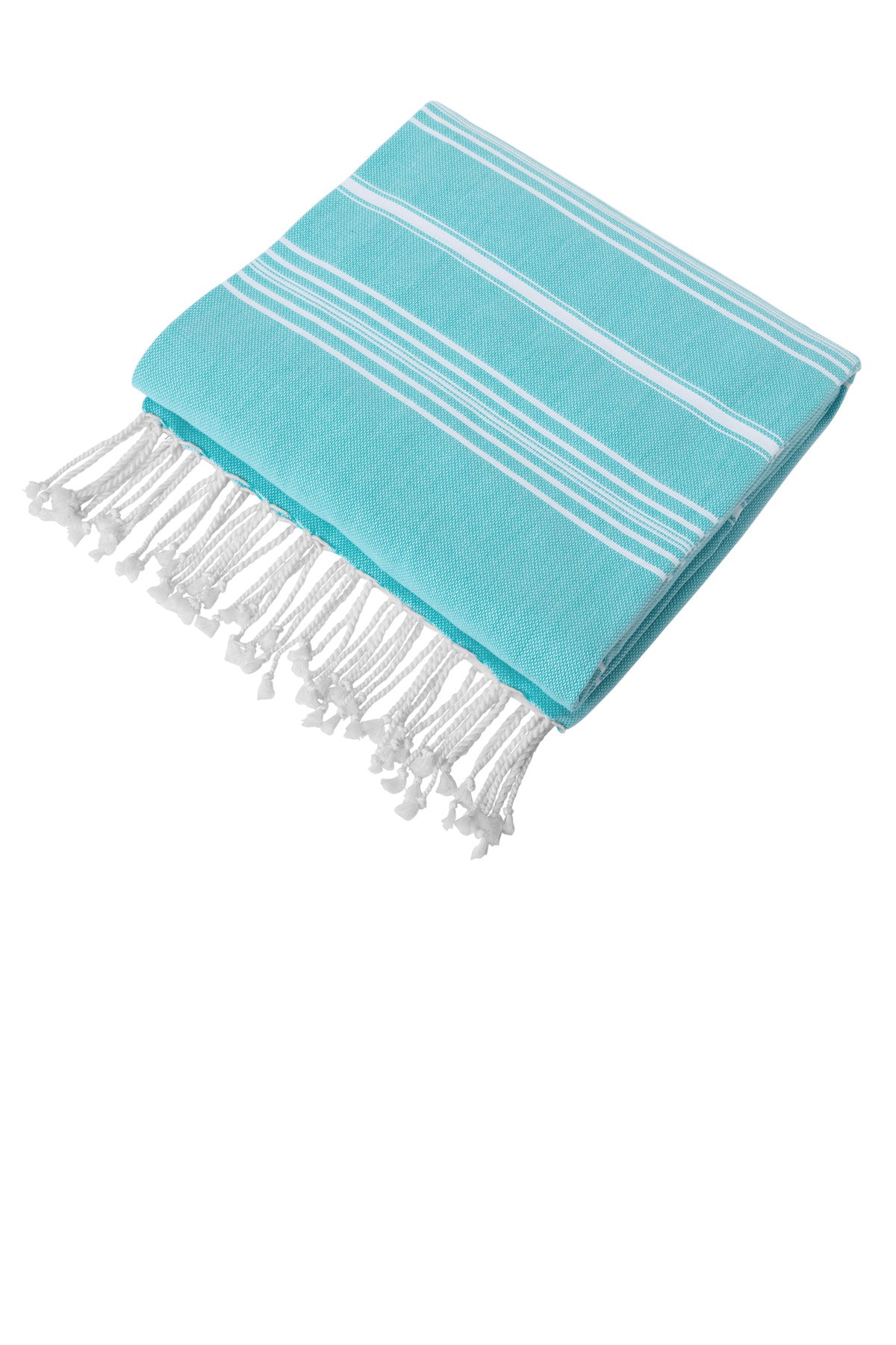 100% cottonYarn-dyed stripe patternWhite tasseled endsDimens - Aquamarine/ White