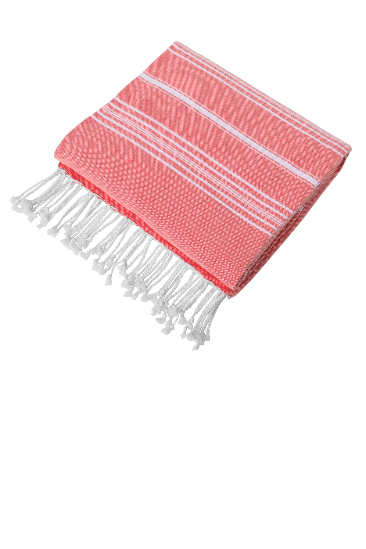 100% cottonYarn-dyed stripe patternWhite tasseled endsDimens - Hibiscus/ White
