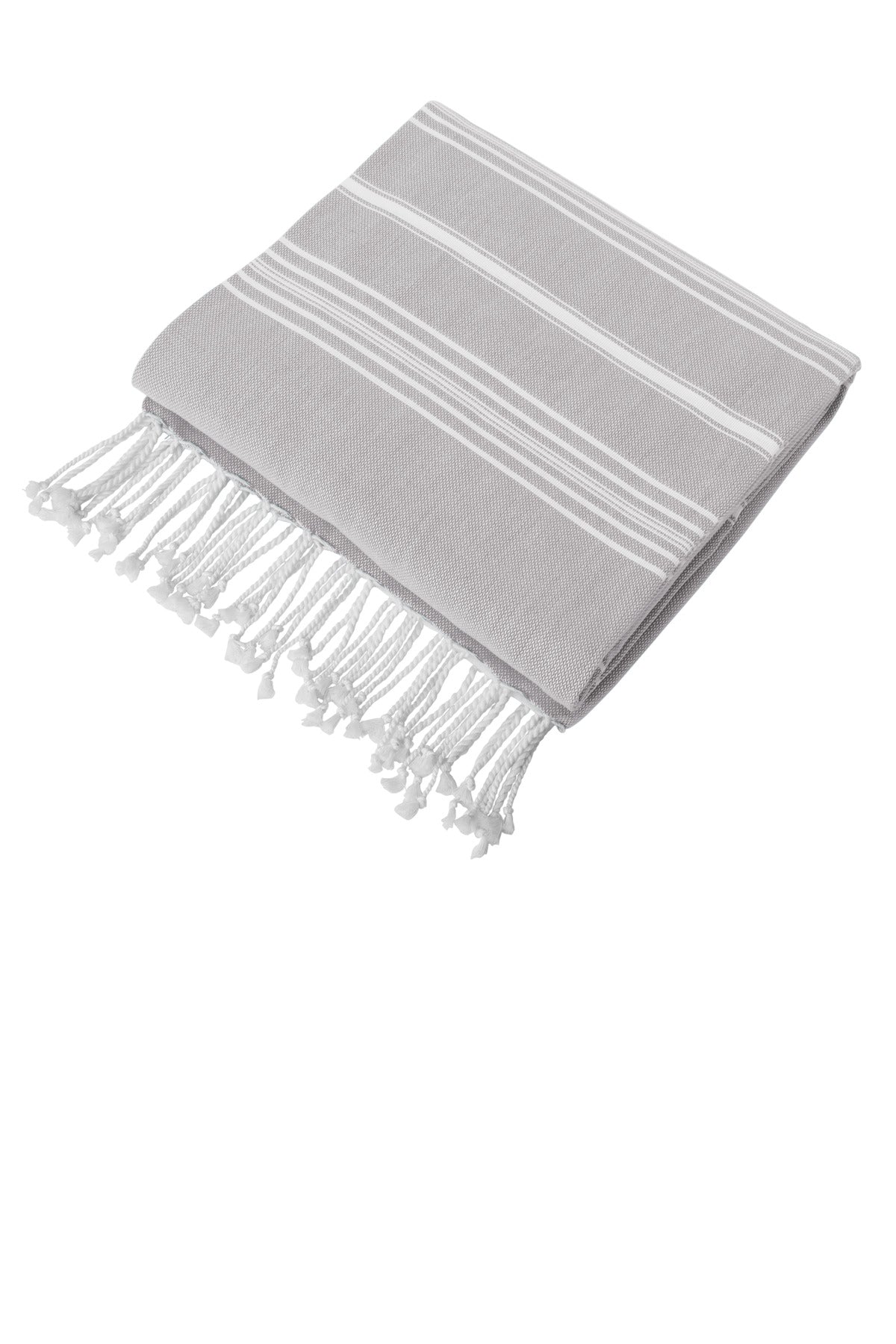 100% cottonYarn-dyed stripe patternWhite tasseled endsDimens - Monument Grey/ White