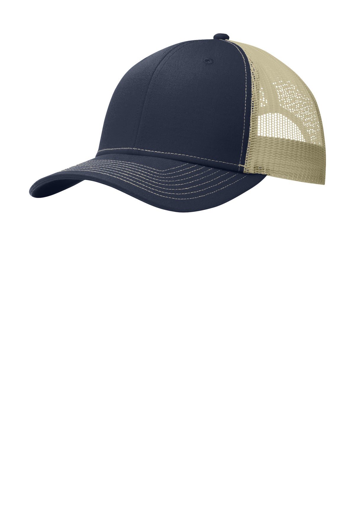 This two-toned cap features breathable mesh and contrast stitching on the bill. Fabric: 100% cotton 