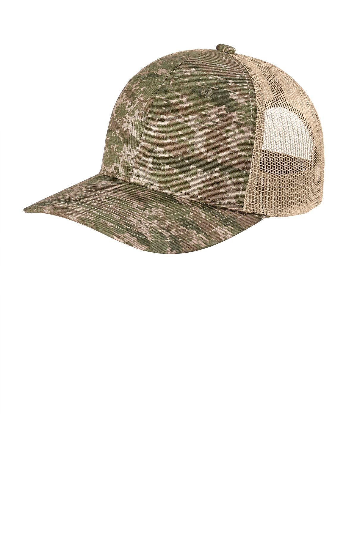 Fabric: 100% cotton twill front panels; 100% polyester mesh mid and back panelsStructure: Structured