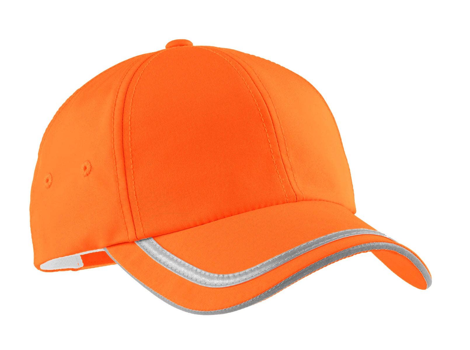 This cap has reflective taping in the sandwich top of bill back crown and closure. Features a moistu