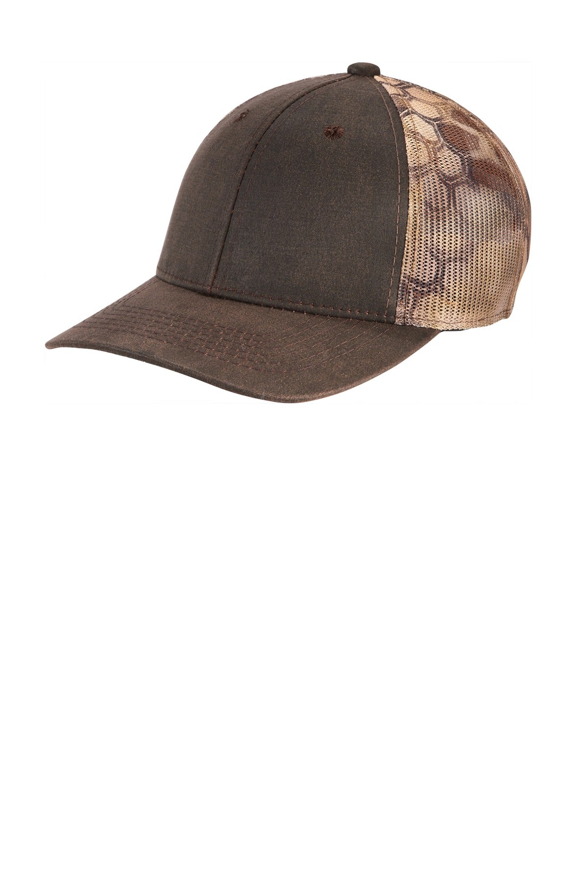 Fabric: 52/48 cotton/poly front panels; 100% polyester mesh mid and back panelsStructure: Structured
