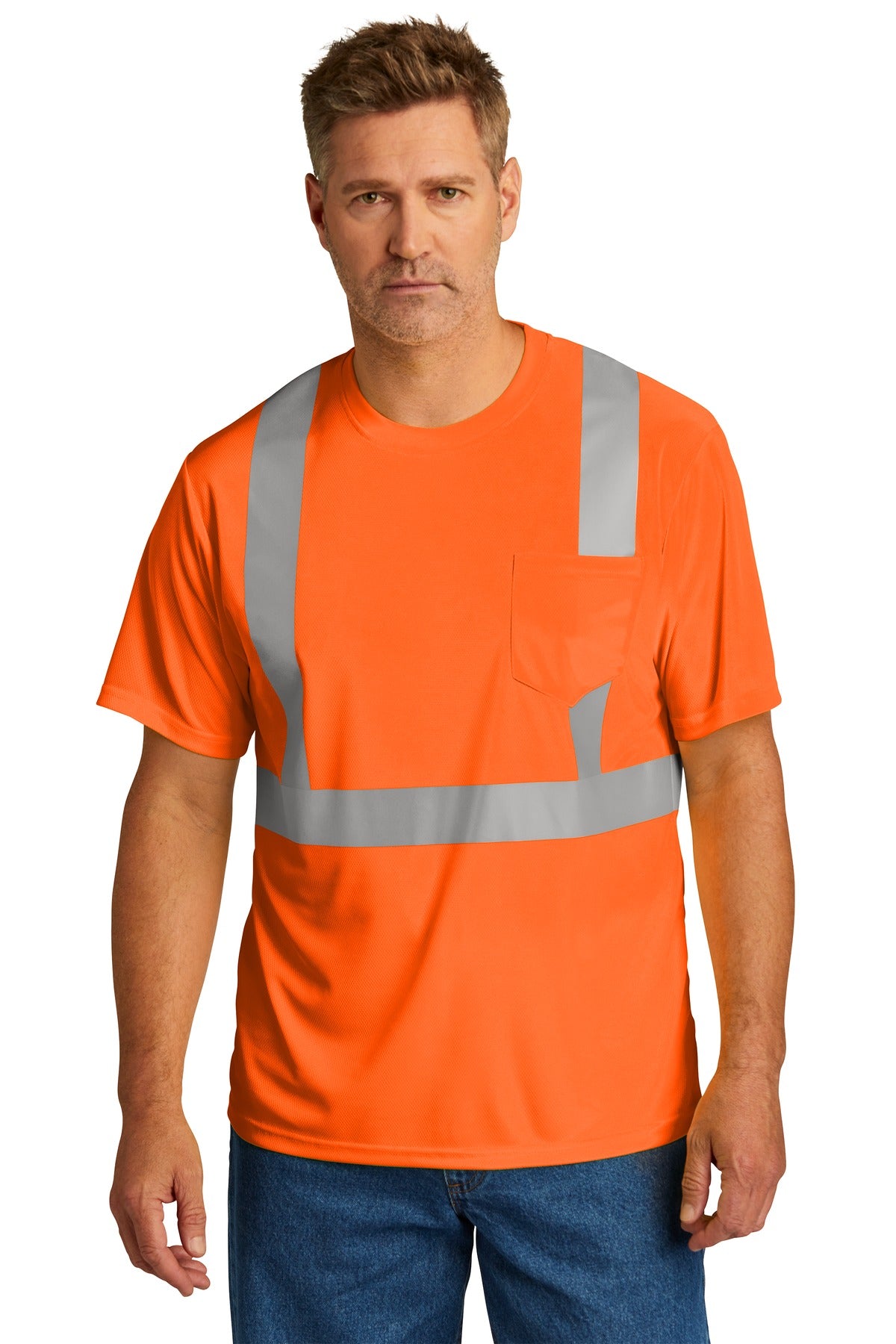 This breathable moisture-wicking mesh tee delivers high visi - Safety Orange
