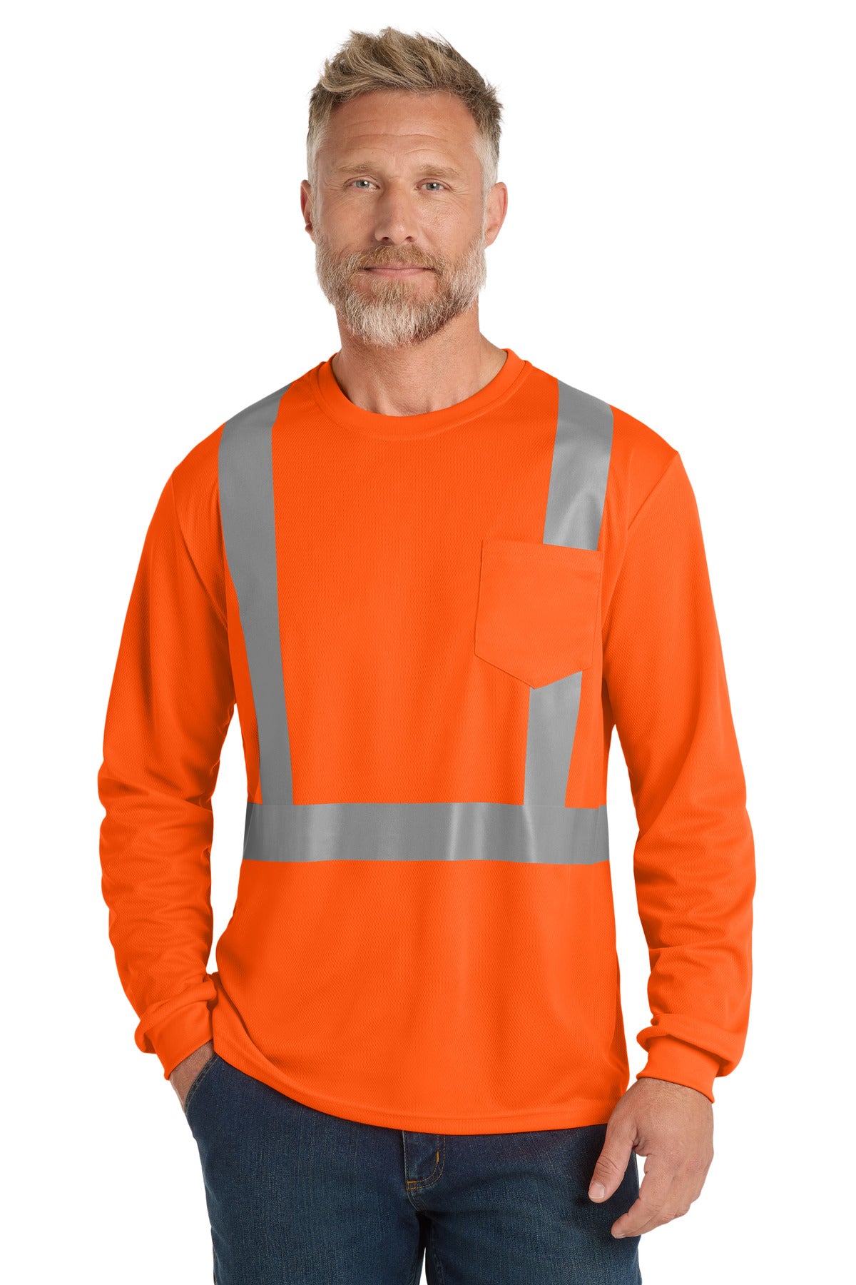 This breathable moisture-wicking mesh tee delivers high visi - Safety Orange