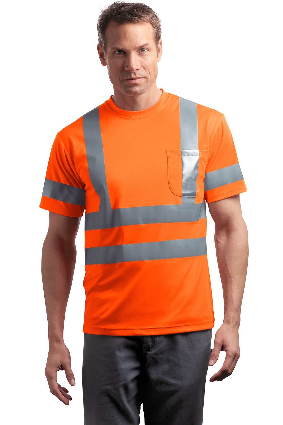 Stay safer on the jobsite in this high-visibility t-shirt th - Safety Orange