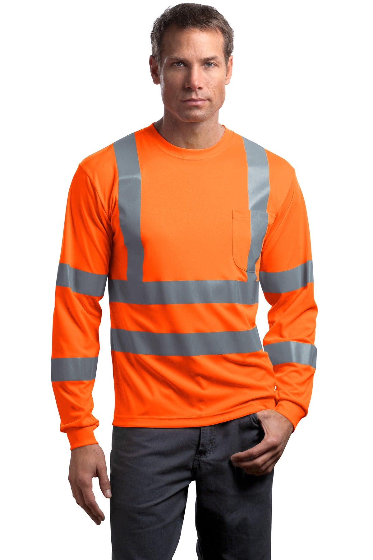 Stay safer on the jobsite in this high-visibility t-shirt th - Safety Orange