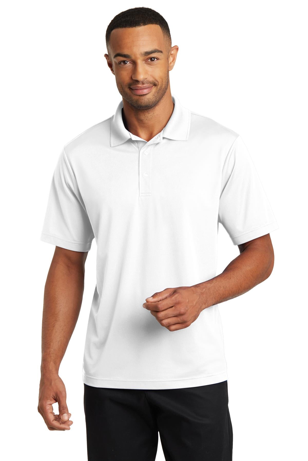 A button-free polo built specifically with the food and beve - White