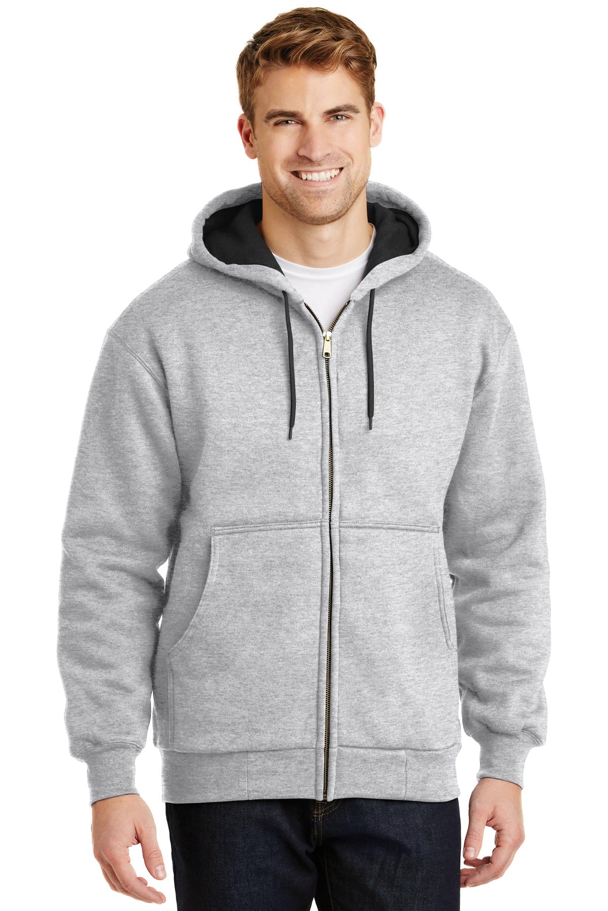 This durable hooded sweatshirt has a thermal lining to help  - Athletic Heather