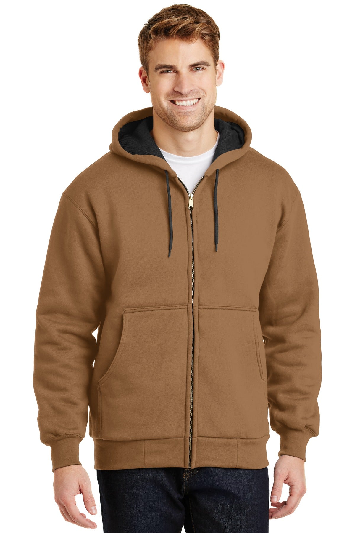 This durable hooded sweatshirt has a thermal lining to help  - Duck Brown