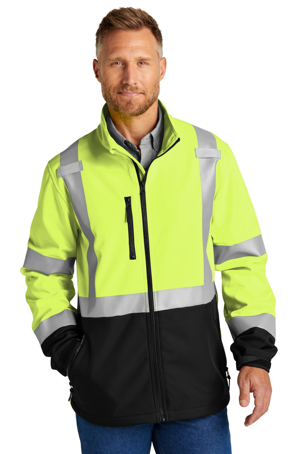 This warm performance soft shell combines superior weather p - Safety Yellow