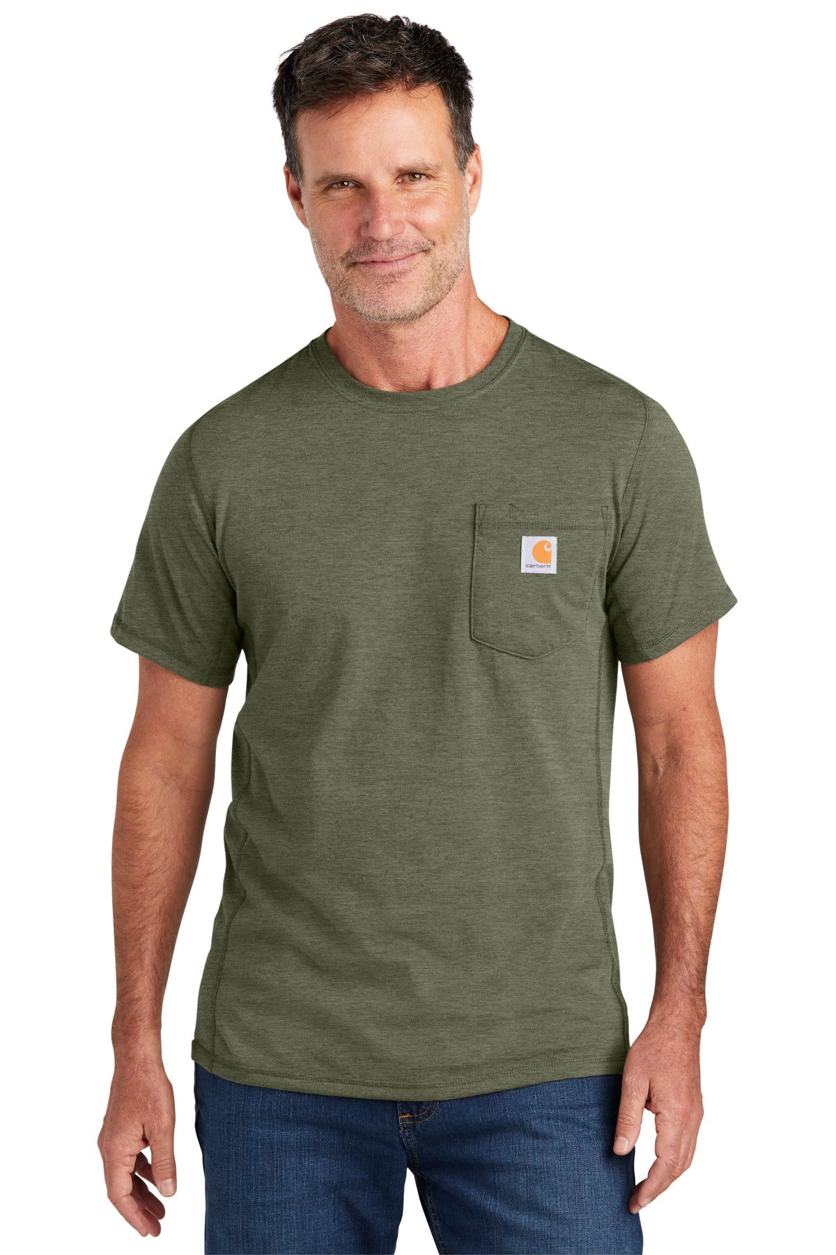 This midweight pocket tee fights sweat and is built for hard - Basil Heather