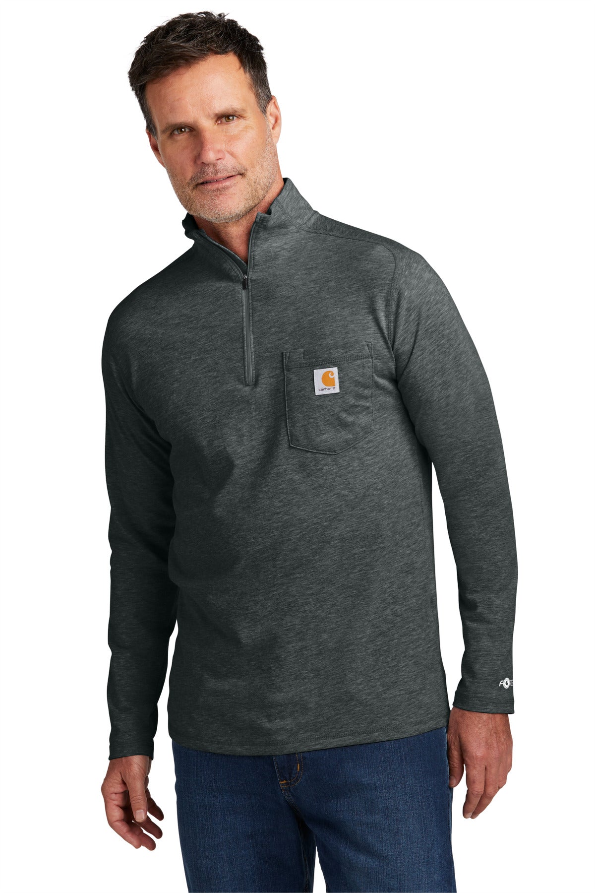 This midweight 1/4-zip tee fights sweat and is built for har - Carbon Heather
