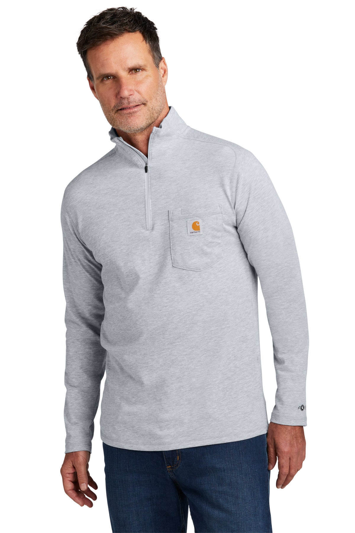 This midweight 1/4-zip tee fights sweat and is built for har - Heather Grey