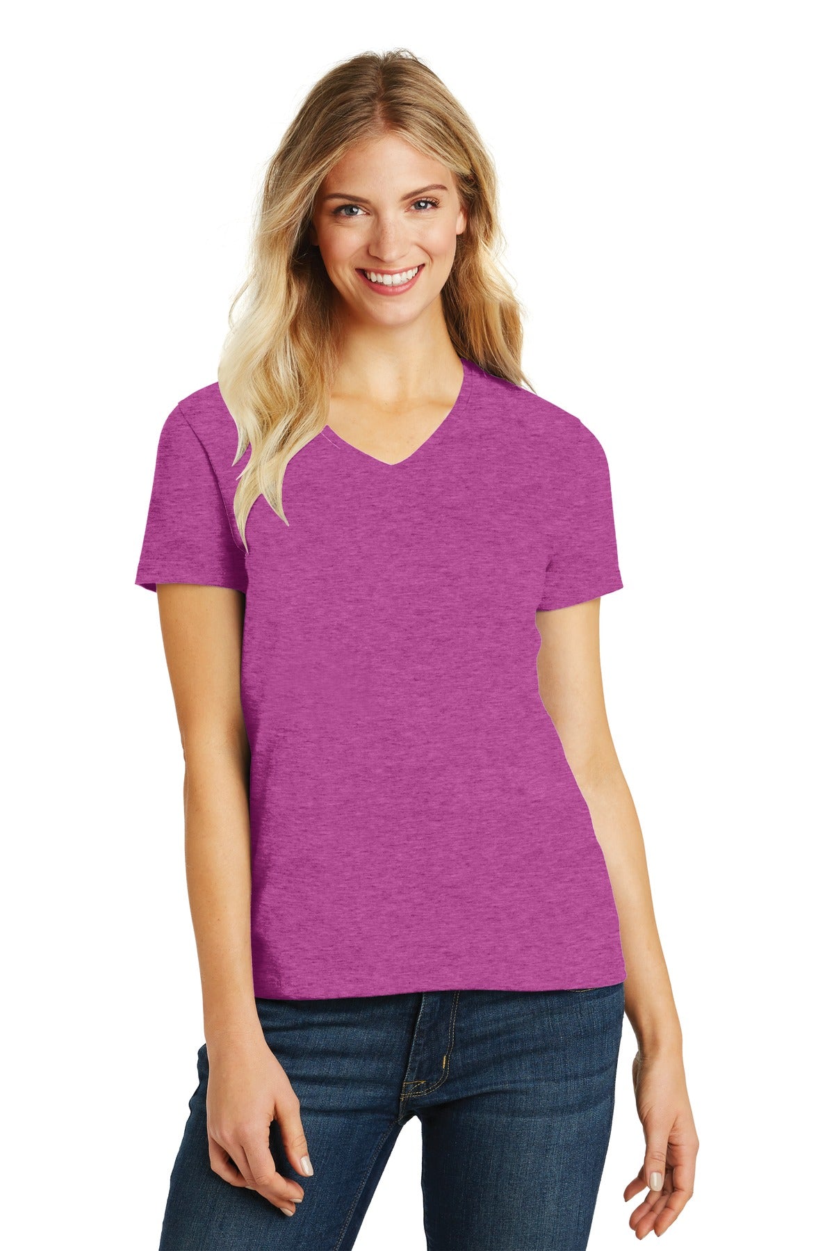 Totally perfect blend of cotton and poly.4.3-ounce 60/40 com - Heathered Pink Raspberry