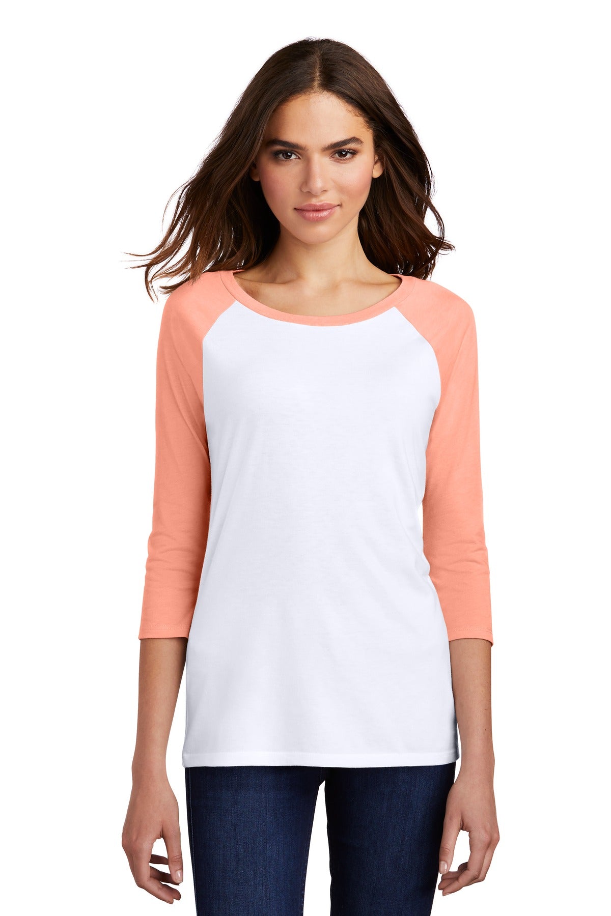 A classic raglan perfectly created with tri-blend yarns. 4.5 - Heather Dusty Peach/ White