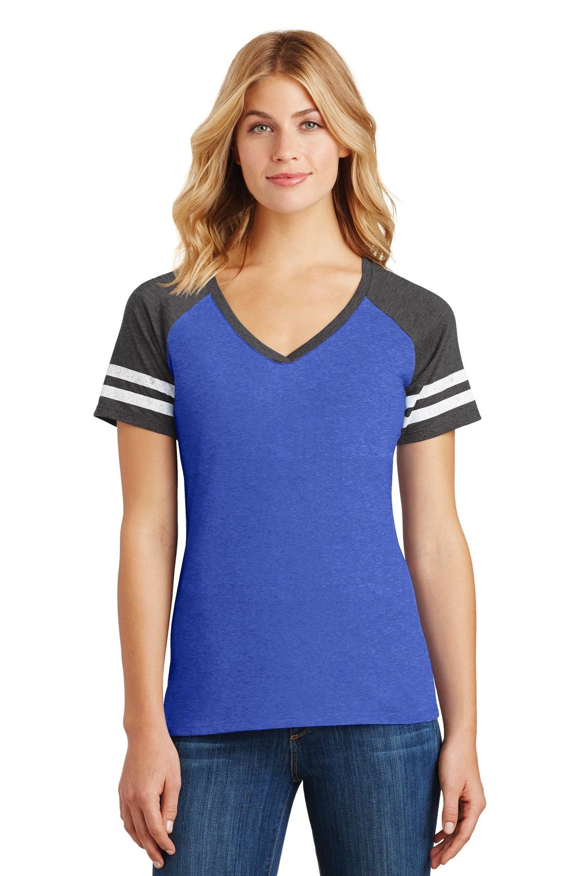 Feel like a winner in this comfortable tee. 4.5-ounce 60/40  - Heathered True Royal/ Heathered Charcoal