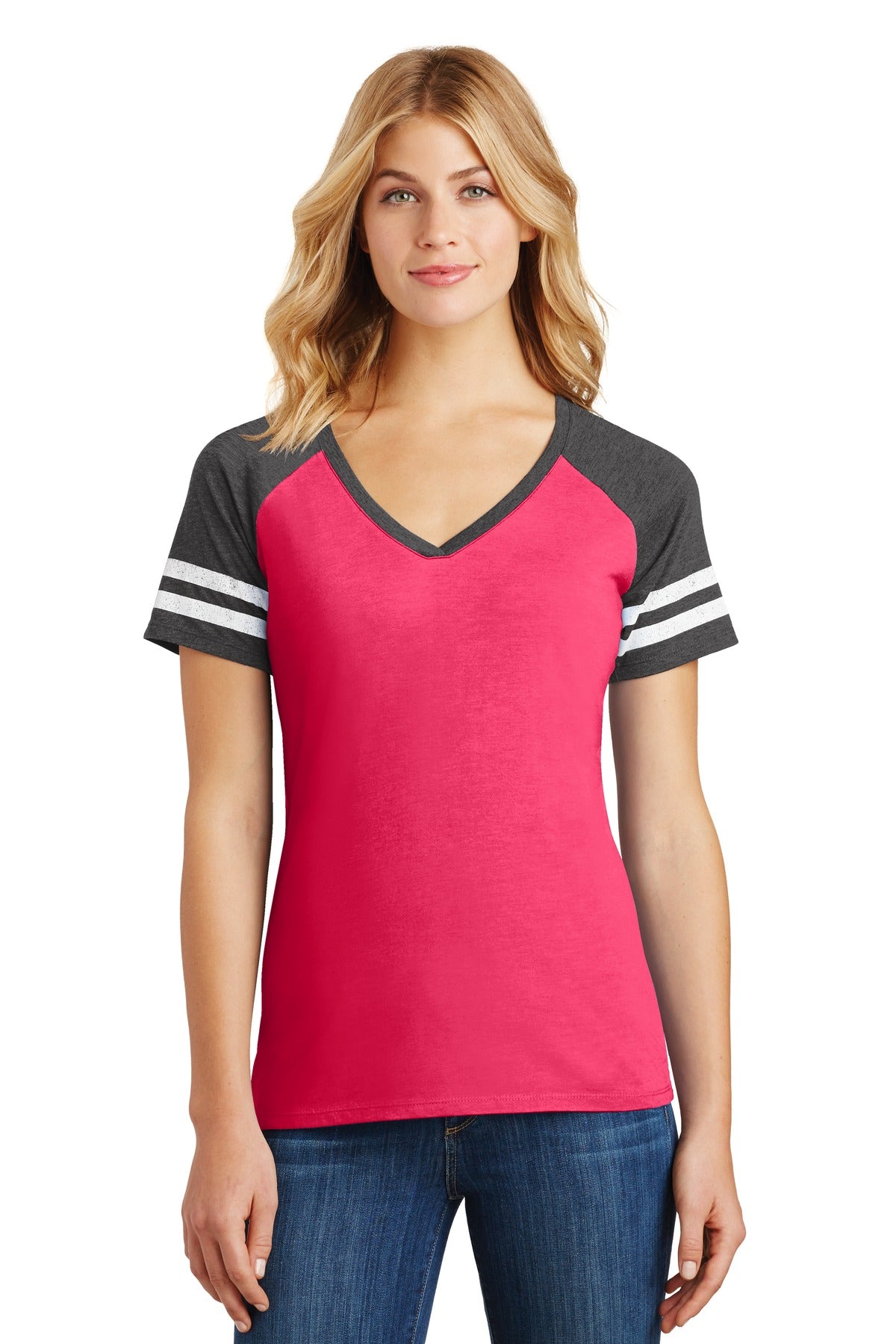 Feel like a winner in this comfortable tee. 4.5-ounce 60/40  - Heathered Watermelon/ Heathered Charcoal