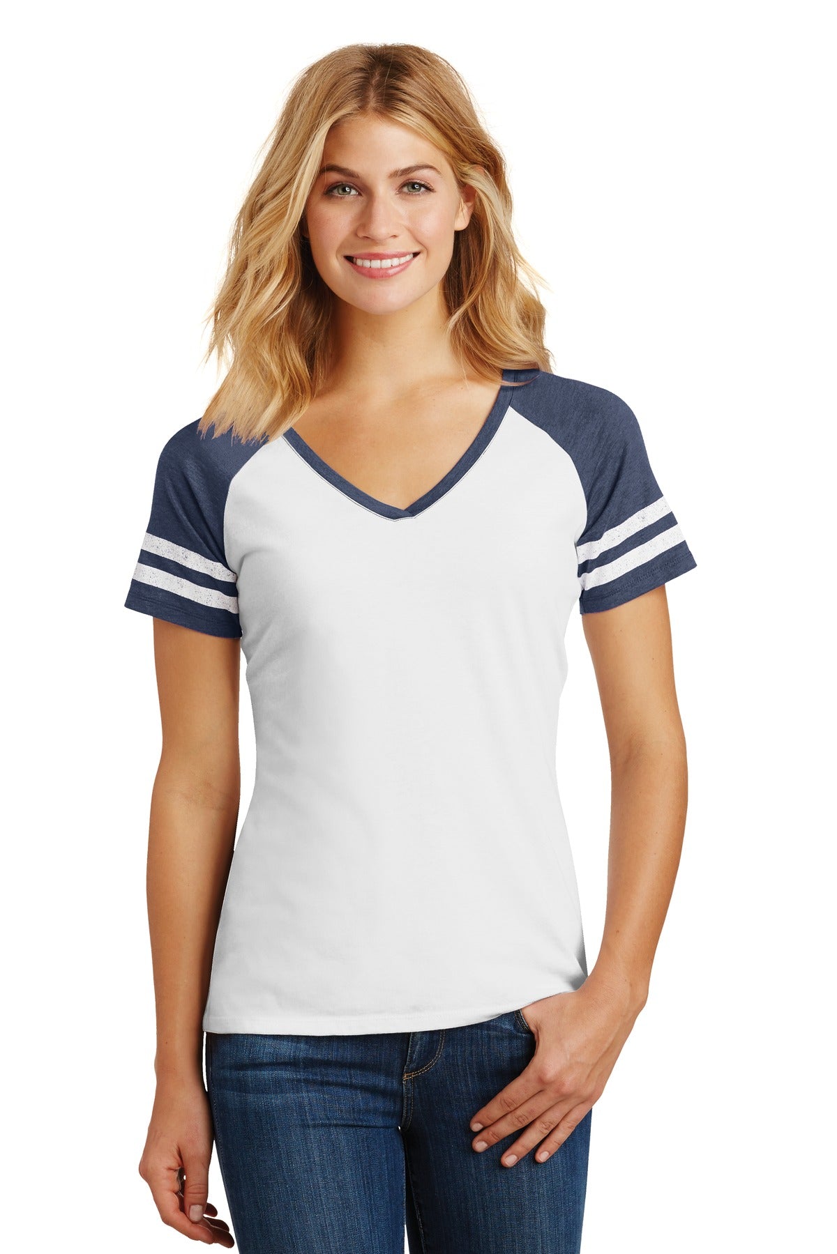 Feel like a winner in this comfortable tee. 4.5-ounce 60/40  - White/ Heathered True Navy