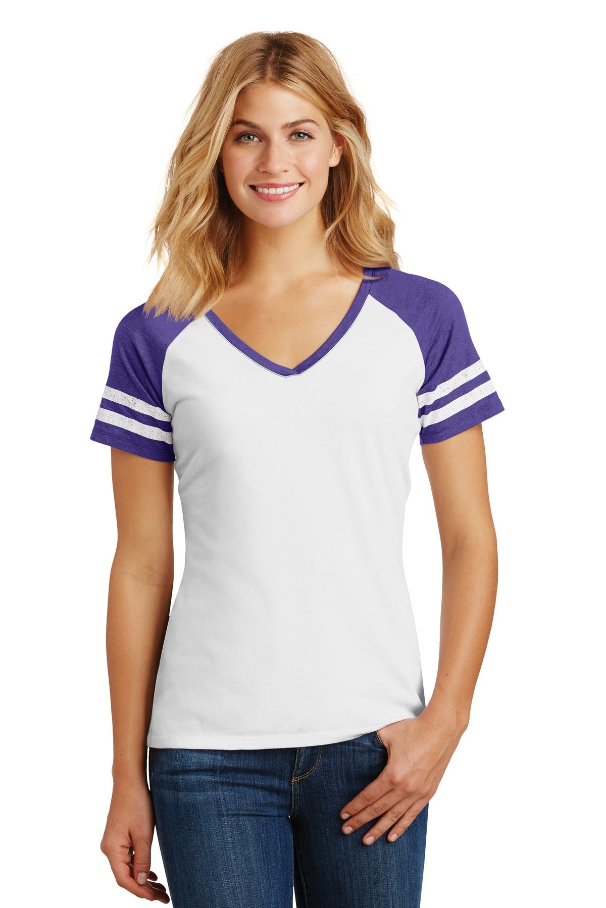 Feel like a winner in this comfortable tee. 4.5-ounce 60/40  - White/ Heathered Purple